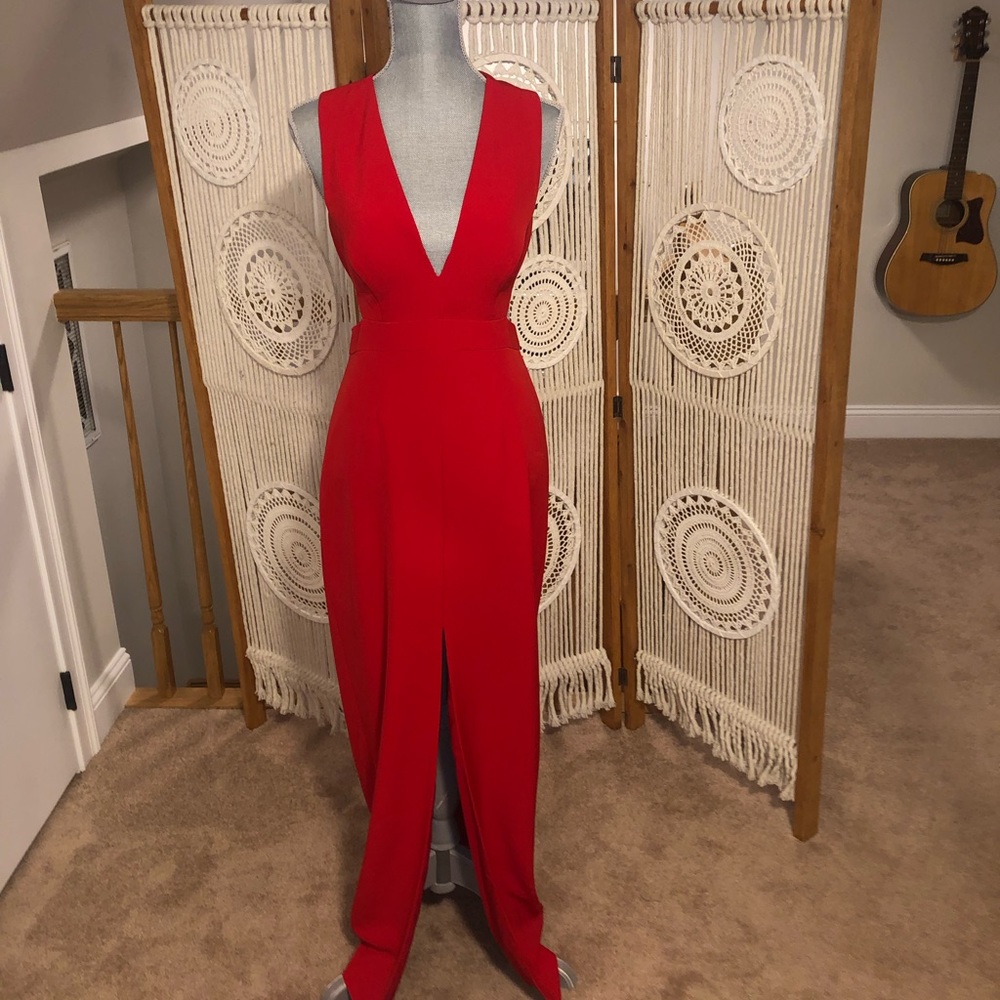Aidan by Aidan Mattox V neck Front Slit Gown